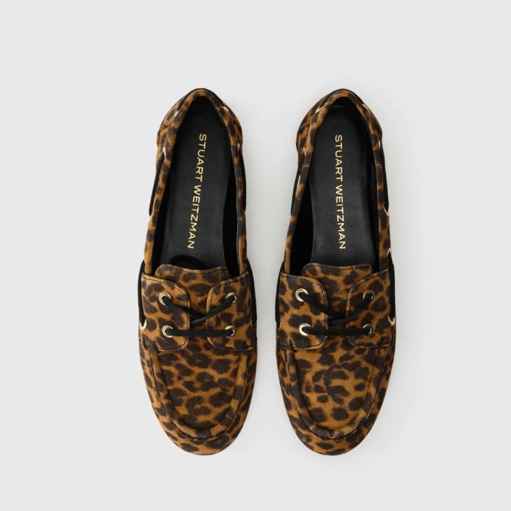STUART WEITZMAN TINSLEY LEOPARD BOAT SHOES - BROWN/BLACK Size 6.5